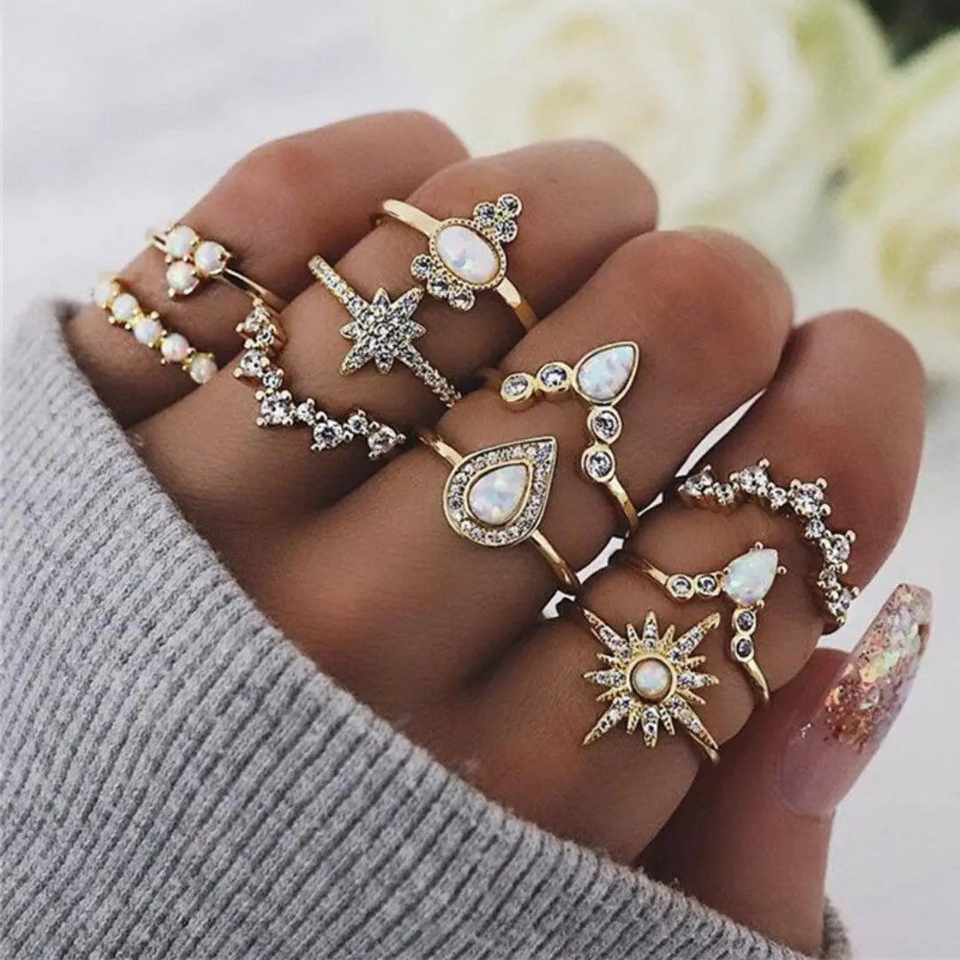 Boho zestaw pierścionków – 8–12 różnych pierścionków