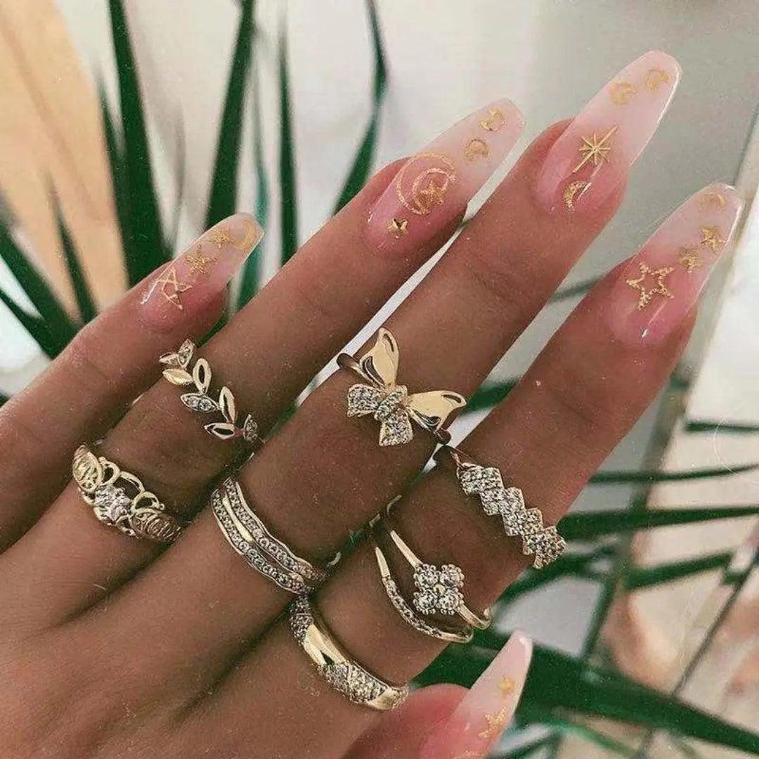 Boho zestaw pierścionków – 8–12 różnych pierścionków