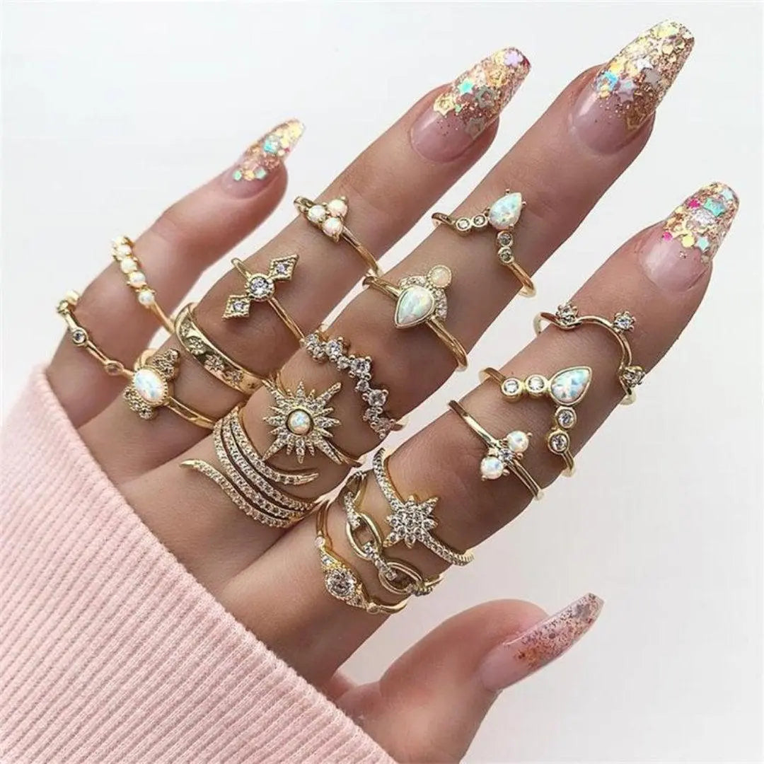 Boho zestaw pierścionków – 8–12 różnych pierścionków