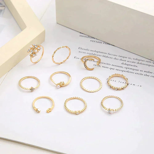 Boho zestaw 10 złotych pierścionków