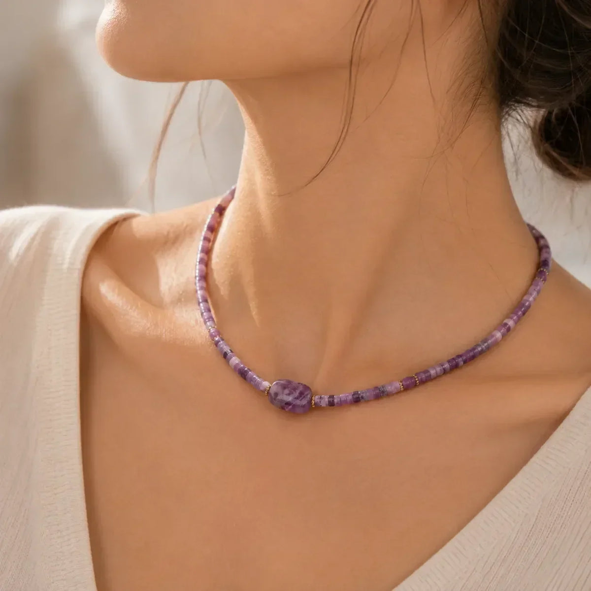 Naszyjnik choker z pereł z ametystu