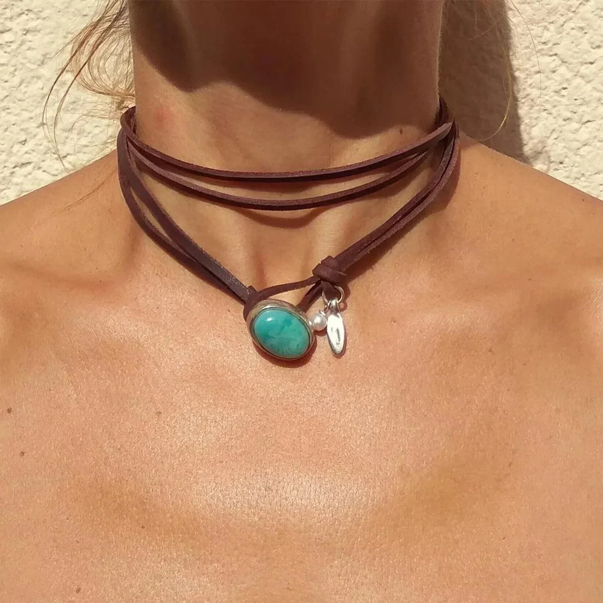 Boho naszyjnik z turkusowym wisiorkiem