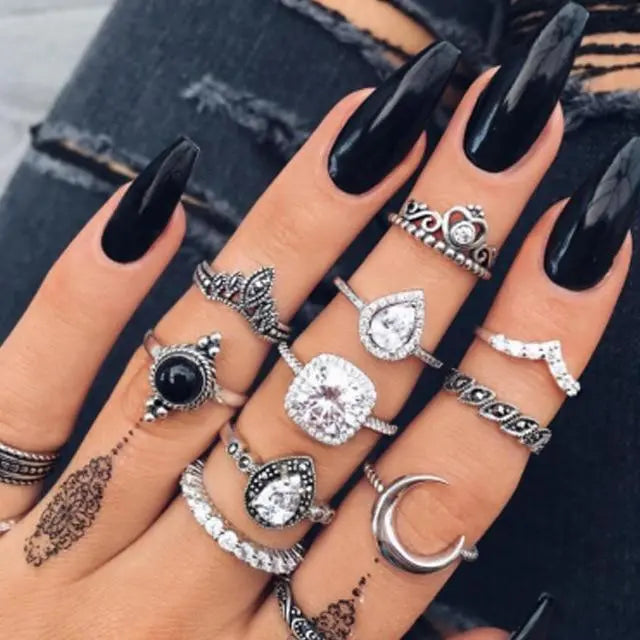 Boho zestaw pierścionków – 8–12 różnych pierścionków